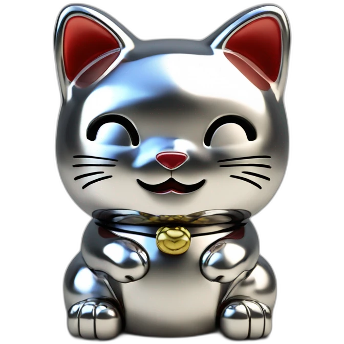 Full chrome plated solid color uncluttered maneki neko 3d emoji