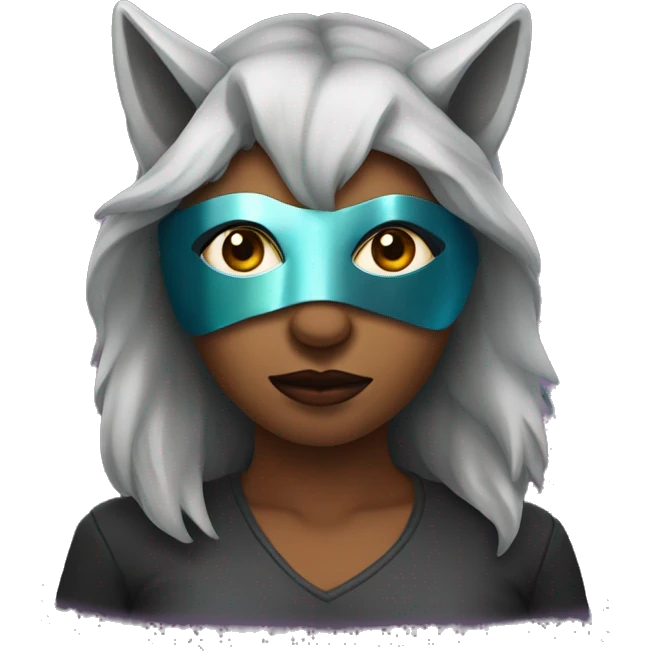 Woman wearing Dark iridescent wolf mask emoji