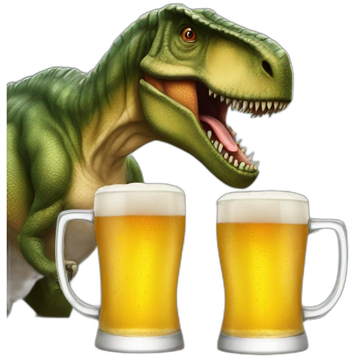 a tyrannosaurus with two mugs of beer emoji