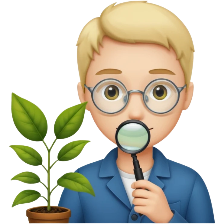 eine Pflanze mit einer Lupe kontrolliert bzw gecheckt wird  emoji