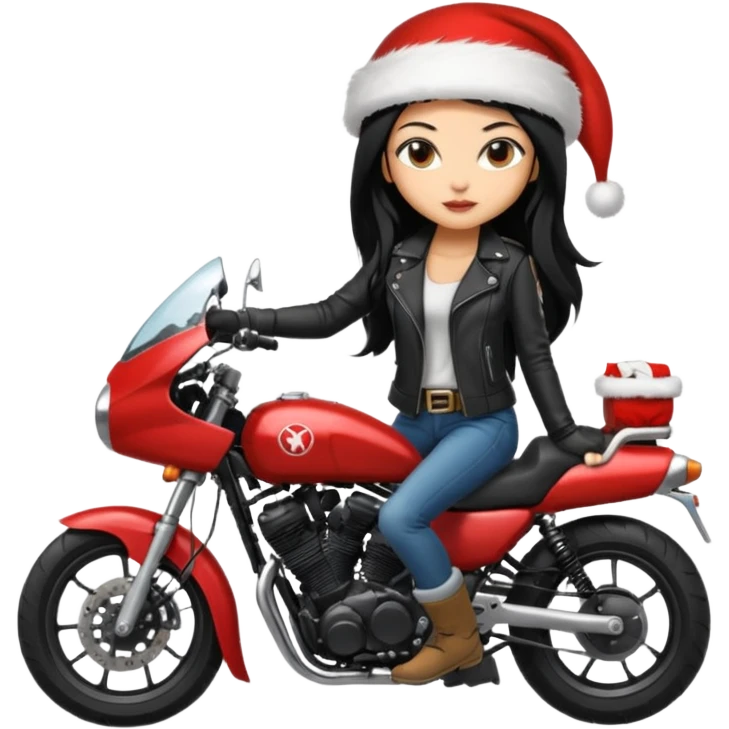 biker girl black long hair moto christmas yamaha emoji