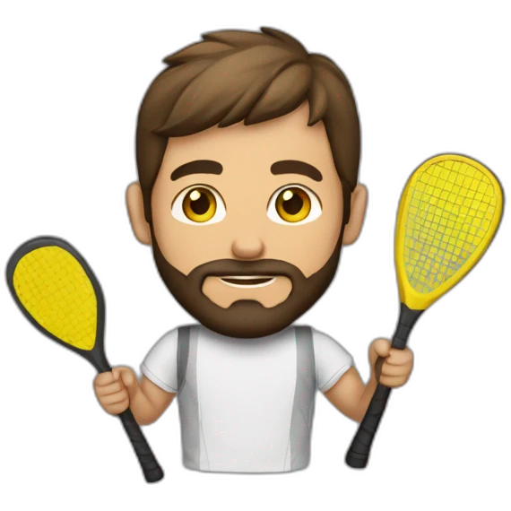Mi hermano con coleta y con barba jugando al pádel emoji