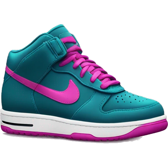 Realistic isolated pair of dark teal blue pink and magenta Nike Shock Sneakers shoes. emoji
