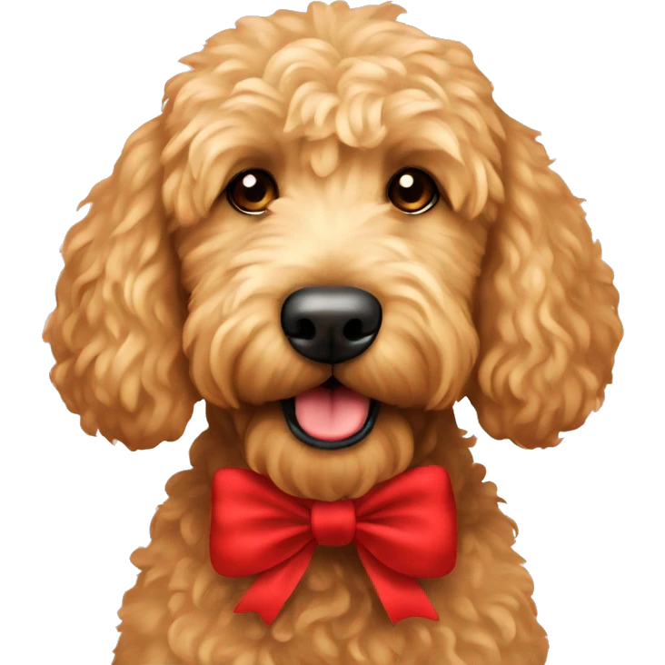 Golden doodle with red bow emoji