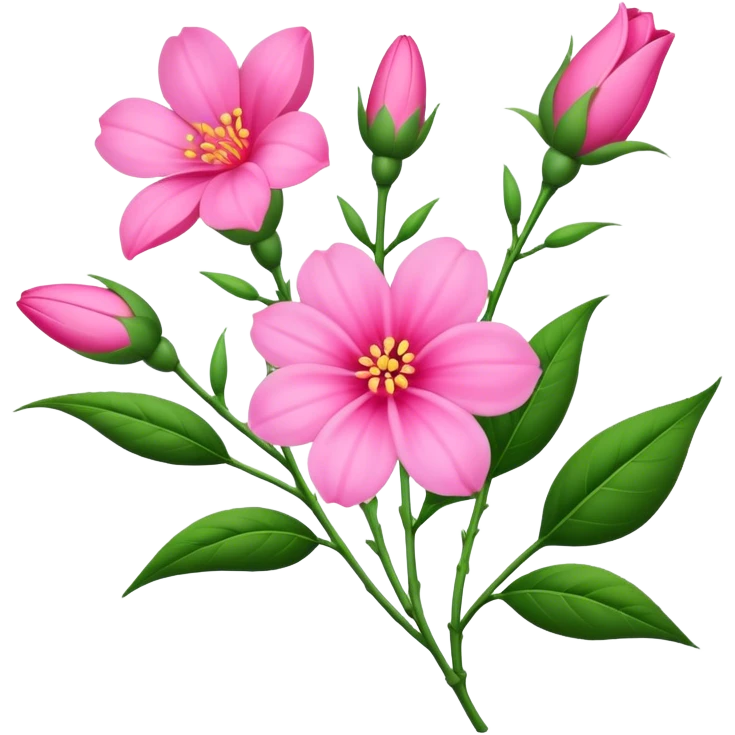 big bouquet pink Balsamina flower stem, leaf emoji