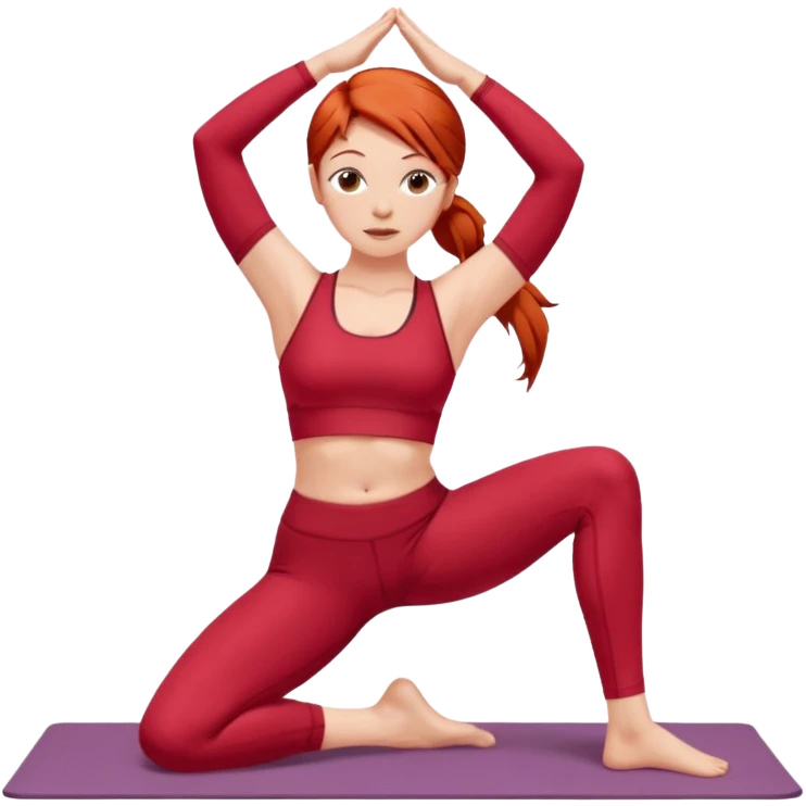 A red-haired woman wearing red clothes and doing yoga emoji