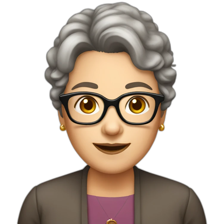 50 year old lady, brown hair glasses pretty emoji