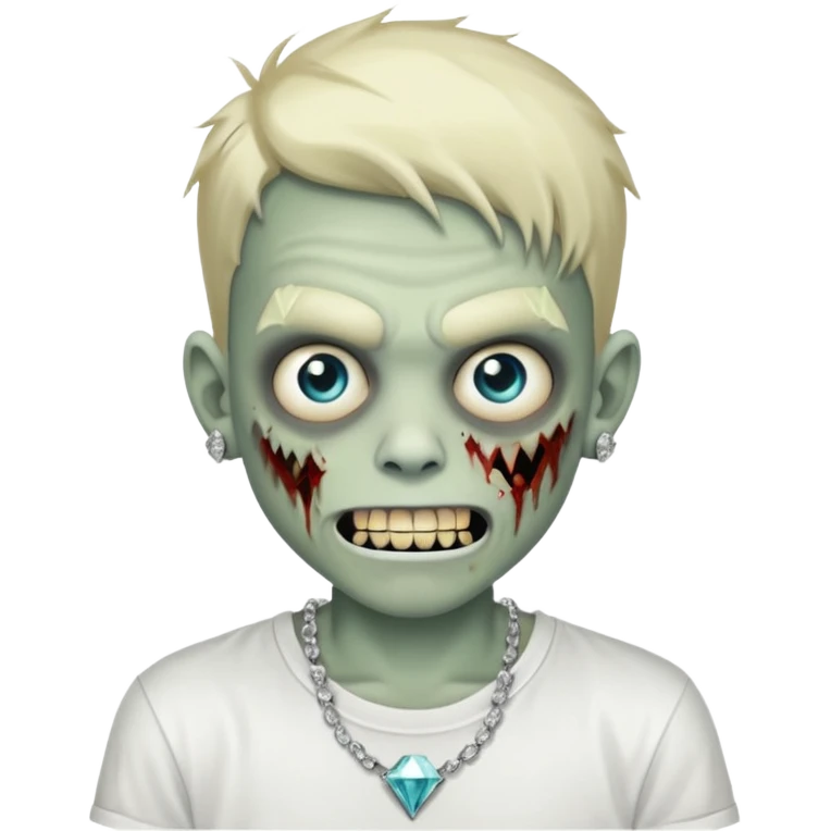 Boy zombie with white tee on with diamond grillz emoji