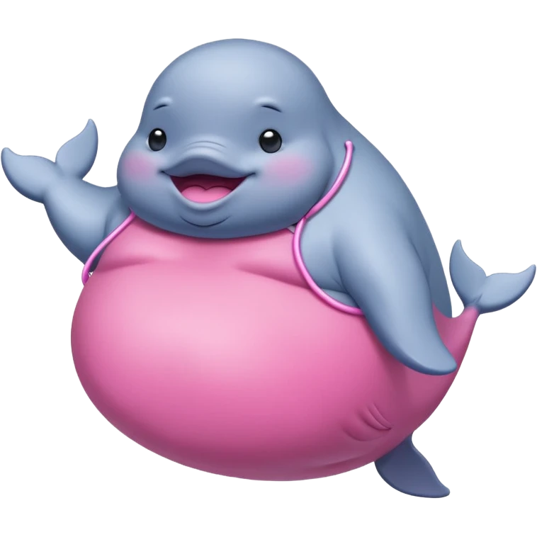 dancing fat whale with pink necklace emoji