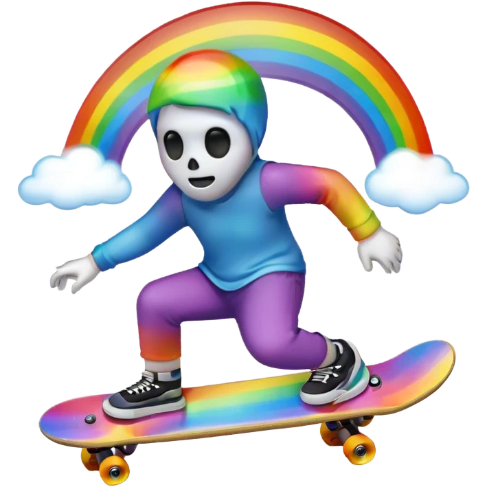 ghost emoji skate boarding under a rainbow  emoji