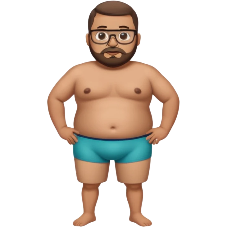 A very fat standing shirtless mexican guy in his boxers with a buzzcut, a beard, and glasses emoji