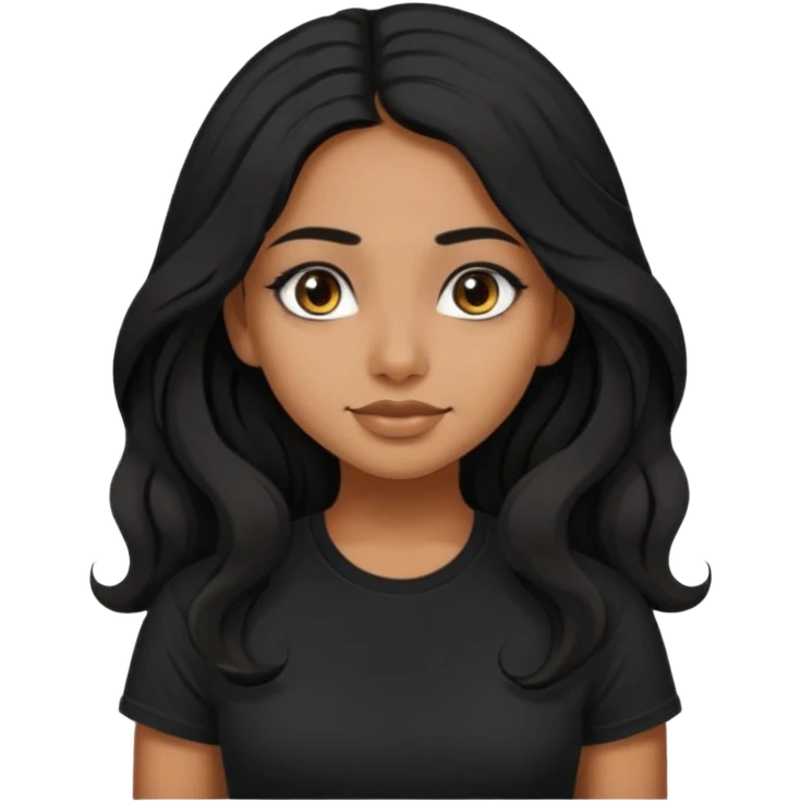 a pretty tan indian bratz girl. eyeliner on, wearing a black tshirt. wavy long BLACK coloured hair emoji