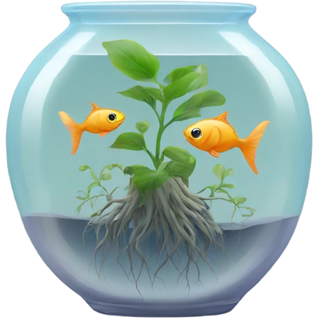 fishes in a clear vase with plant roots emoji