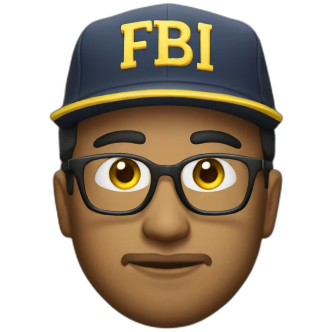 man with yellow "FBI" letters on his cap emoji