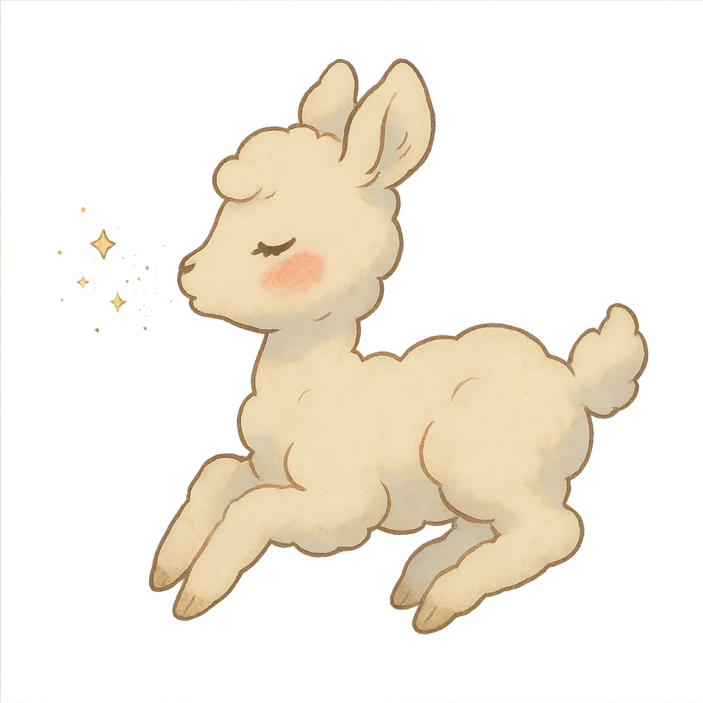 vanilla-colored cloud doe, floating with rosy cheeks and blowing sparkles, ghibli style emoji