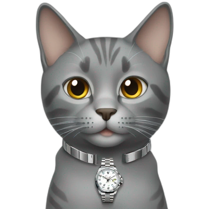 gray cat with rolex watch emoji