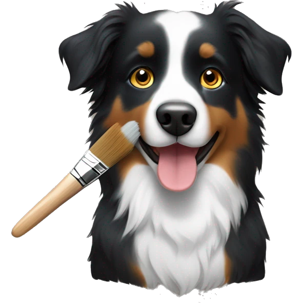 Small black australian shepherd dog with paintbrush  emoji