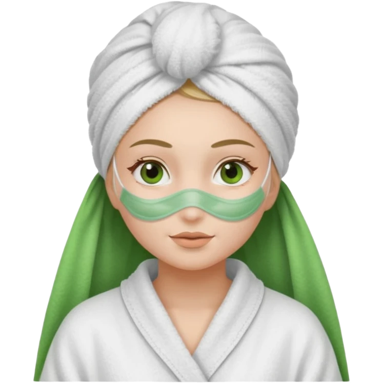 girl in a robe with towel on head and facial mask emoji