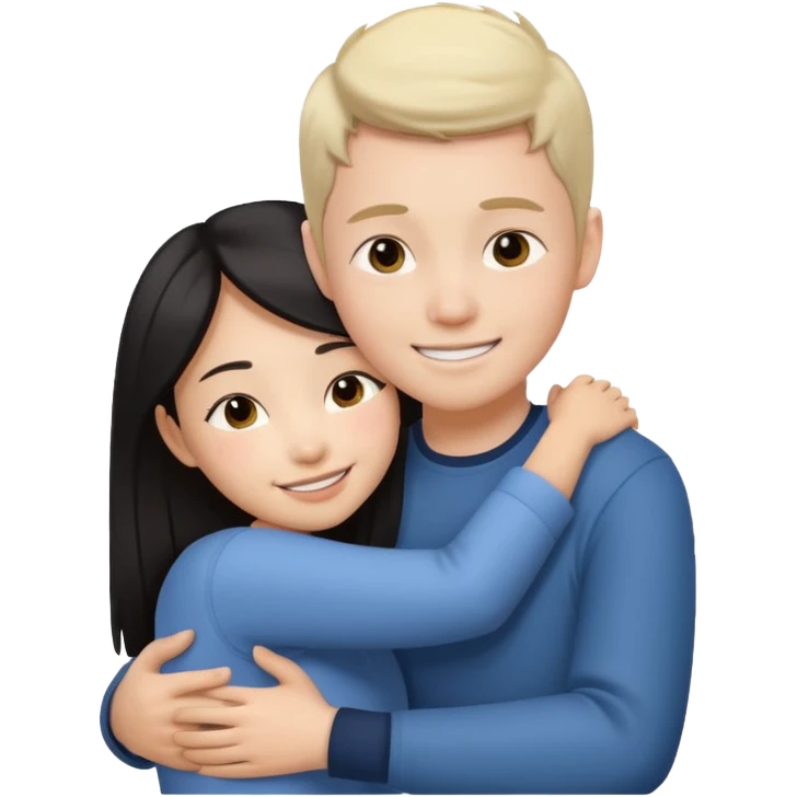Asian girl hugging white boy emoji
