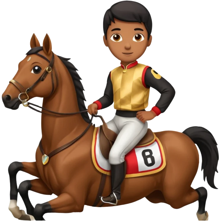 black boy riding horse wearing racing cloth black emoji