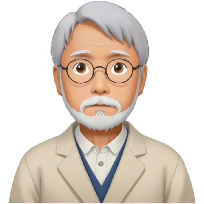Hayao Miyazaki (filmmaker) – Cinematic Realistic Portrait of Hayao Miyazaki, portrayed with gentle, wise eyes and a thoughtful expression, set against a backdrop of whimsical sketches and animated landscapes reminiscent of Studio Ghibli, rendered with soft natural lighting and rich, detailed textures that evoke creative magic. emoji