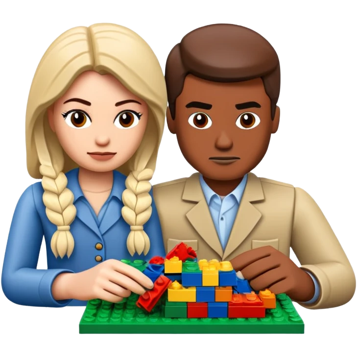 Man and woman building Lego set emoji