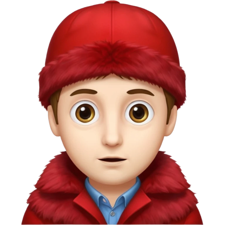 Мужчина с большими глазами и красном шапке на красном фуре emoji