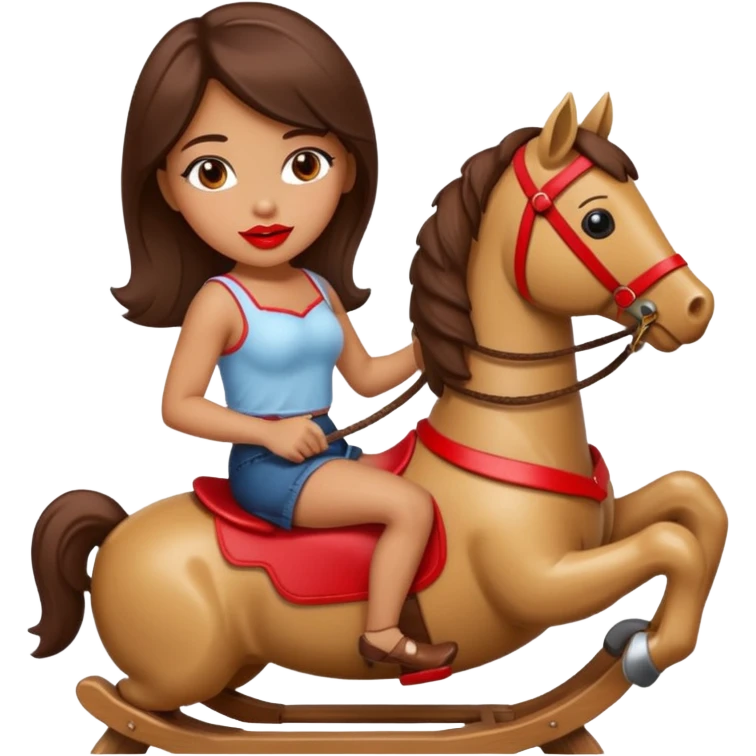 solarpunk - Seductive girl rides on a rocking horse and holds a huge lipstick emoji