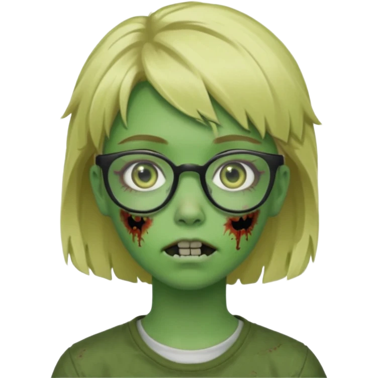 a green girl masc zombie with glasses and short blonde hair like a mullet emoji