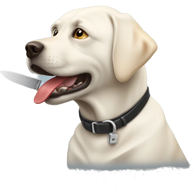 white lab holding a knife in his mouth emoji