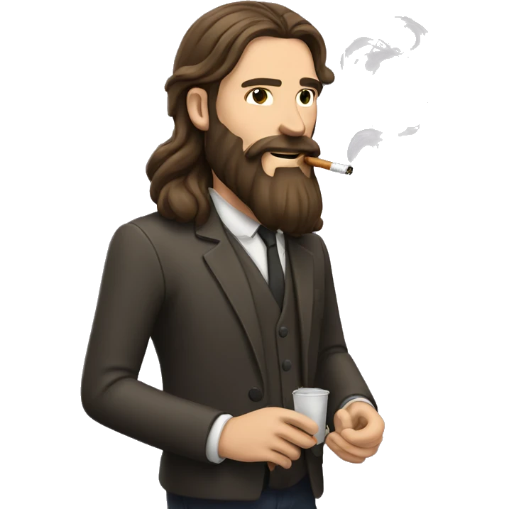 English man with long brunette hair and beard smoking cigarette emoji