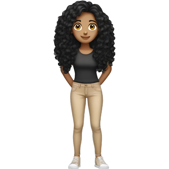 tan girl standing with long black curly hair  emoji