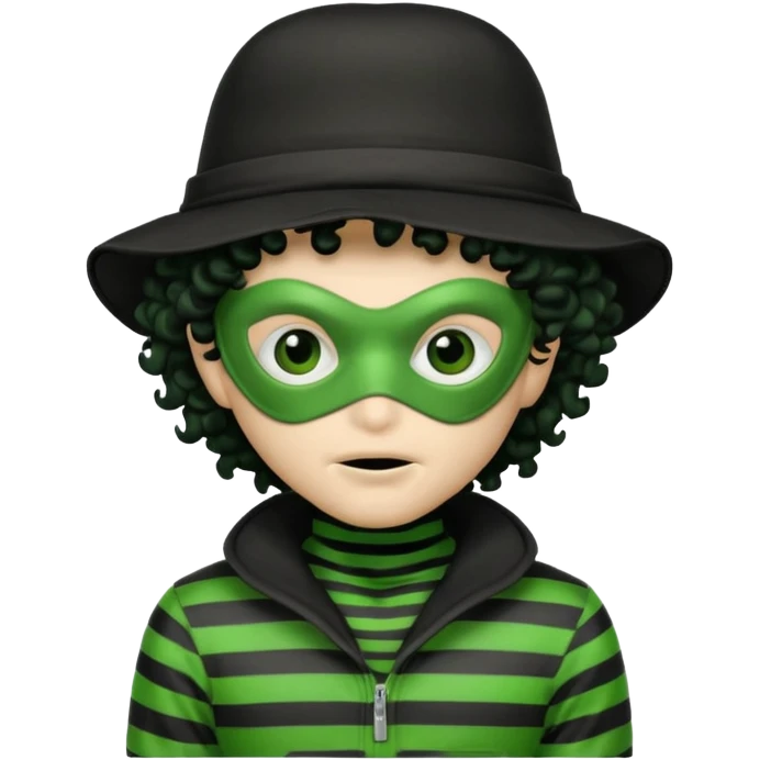 alien with robber mask curly hair and robber outfit hat emoji