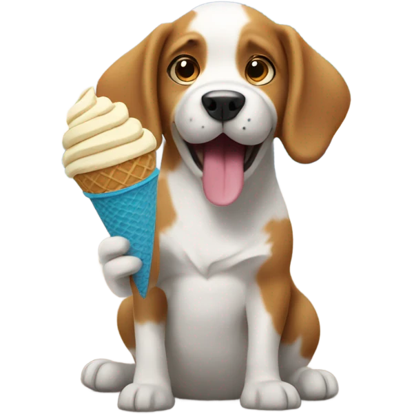 A dog eating icecream at the beach emoji