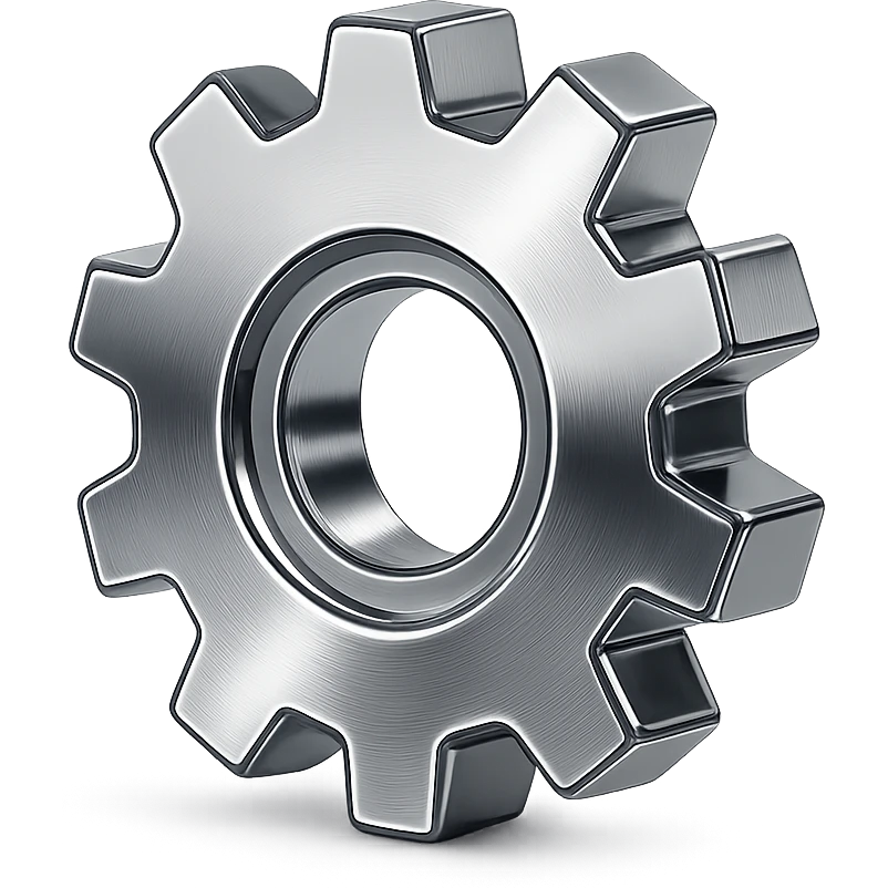 steel gear emoji with brushed metal texture, subtle reflections, modern industrial metallic look emoji
