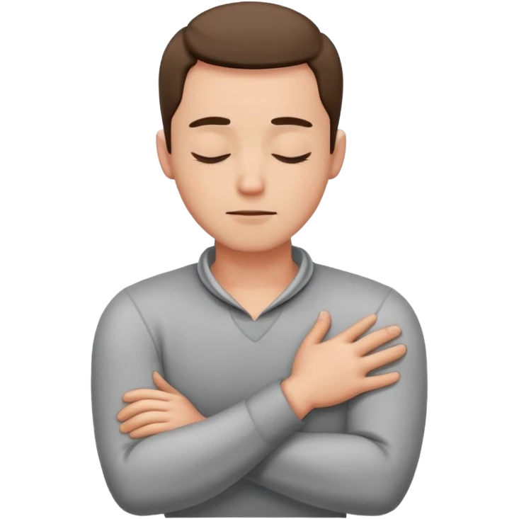 Man with arms crossed around neck, eyes closed ￼ emoji