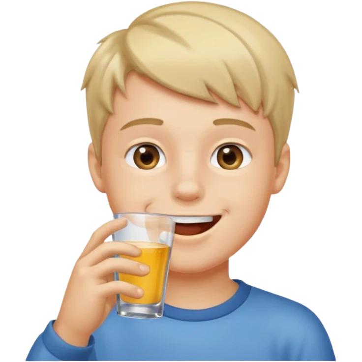 a boy drinking a cup of water, the cup is touching his mouth, emoji