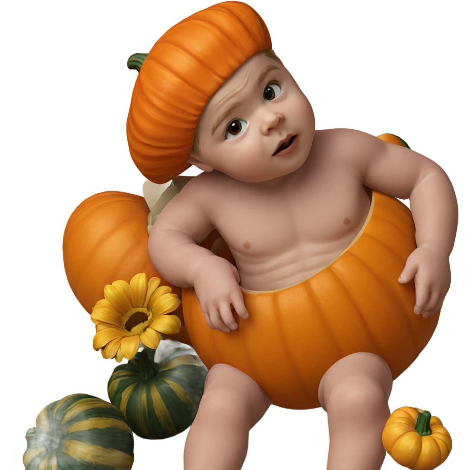 boy with pumpkin and flowers emoji