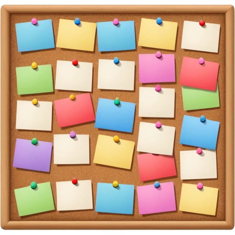 board with pinned photos and notes emoji