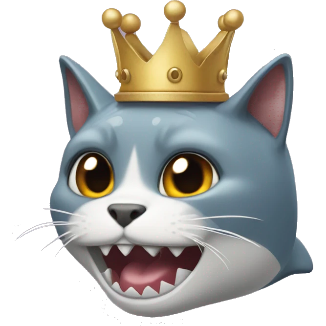 a cat wih shark teeth and a crown emoji