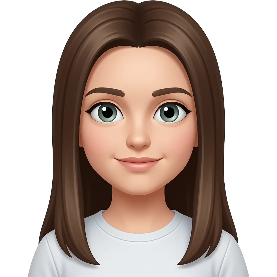 17 year old girl with long straight medium brown hair, grey-green eyes emoji