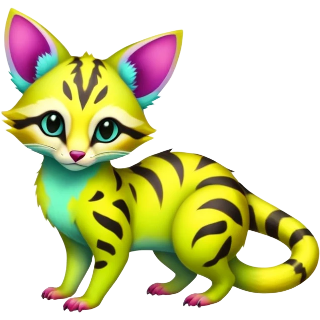 Exotic randomly colored colorful light cute lush neon-colored brightly colored Fakémon-Fionbri-Vernid-Genet-creature with markings (full body) emoji
