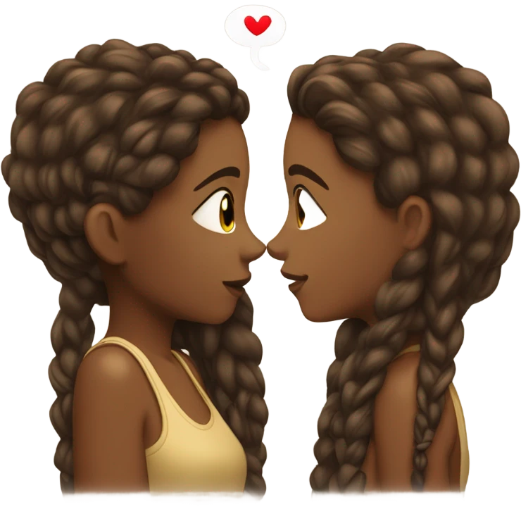 brown girl with brown hair kissing brown girl with brown dreads emoji