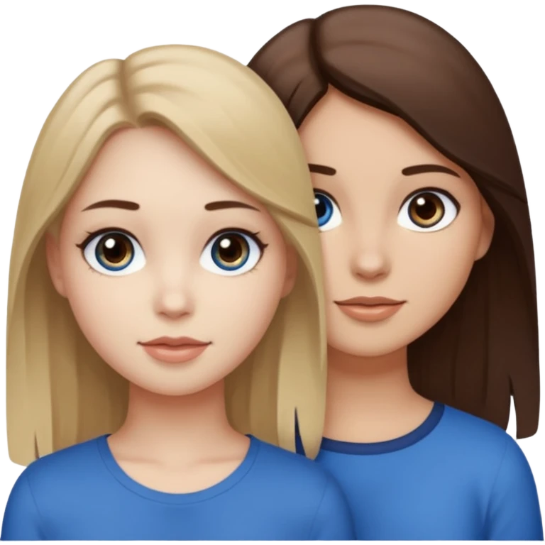 three people who are friends and the features are as follows: one girl who is white, has brown hair and brown eyes; one girl who is dirty blonde with blue eyes; one girl who is tan with dark brown hair and dark brown eyes emoji