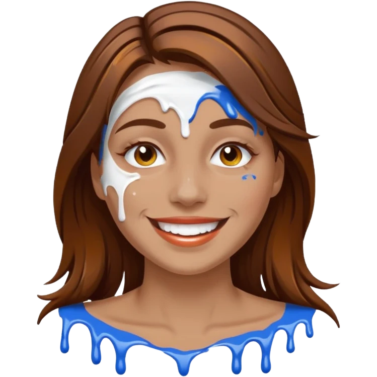 Brown Hair Woman , white paint , drip, face, happy emoji