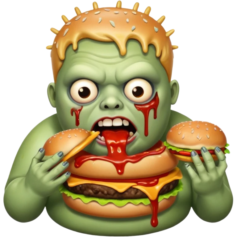 Fat zombie eating one burger emoji