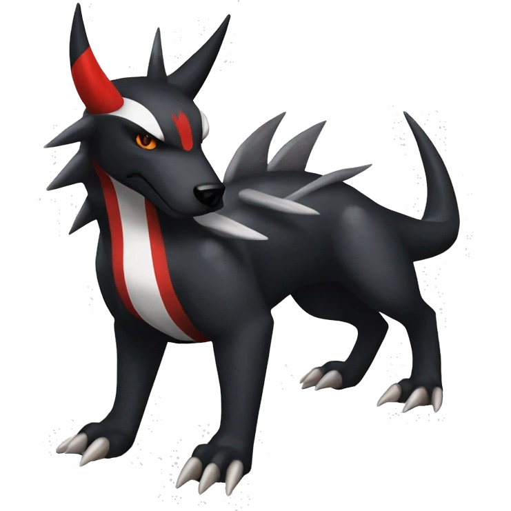 Black Cool Edgy Nargacuga-Houndoom-Garchomp Fakémon with Red and white Edgy markings emoji