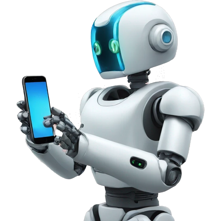 robot looking at his iphone emoji
