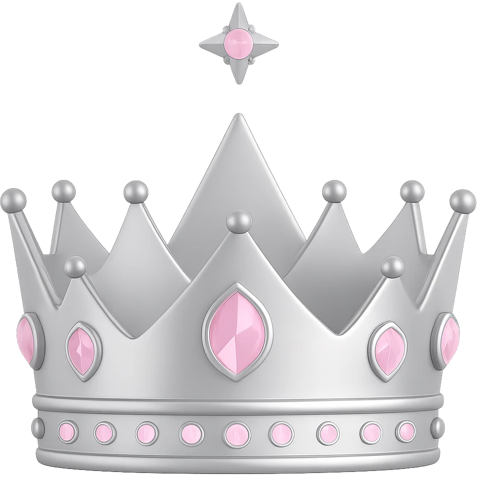 Change the crown to silver metallic, keep soft pink and minimal background, 3D emoji style, with no background emoji