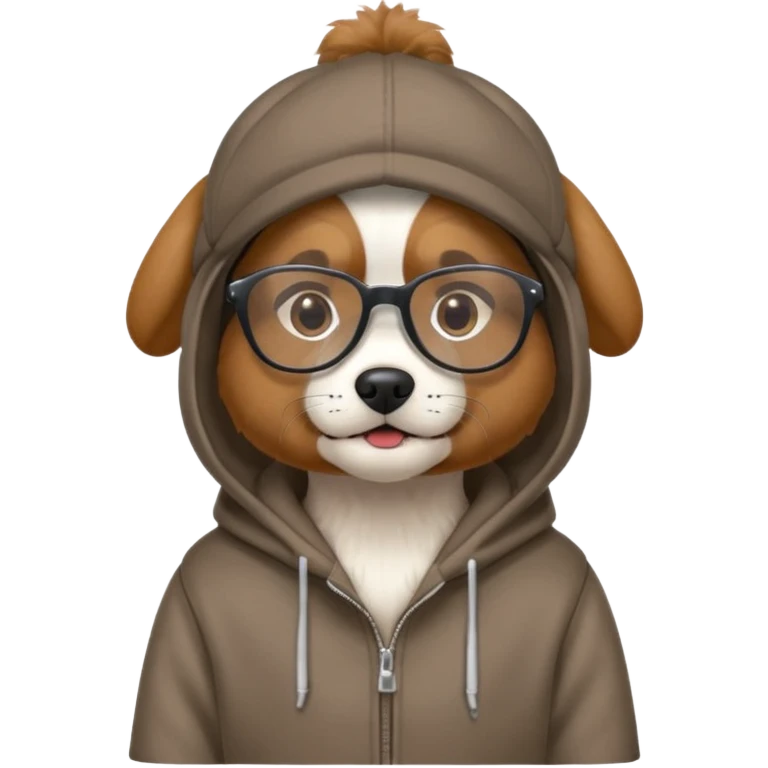 Dog wearing hoodie and cap and glasses ￼ emoji